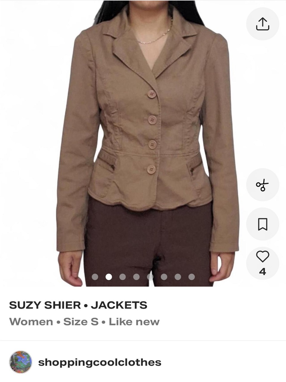Suzy Shier Brown-Taupe Fitted Button Blazer